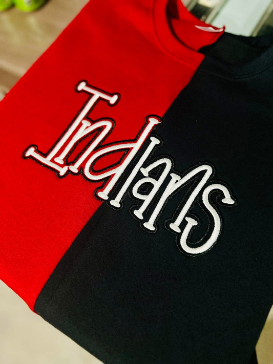 Embroidered Indians Split color Crewneck design