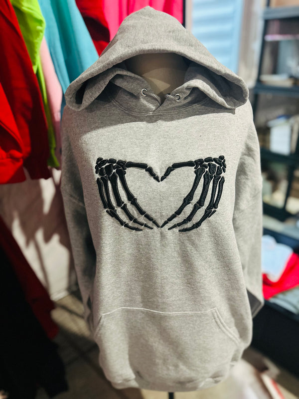 3D Puff Skelli Heart Hands; Embroidery