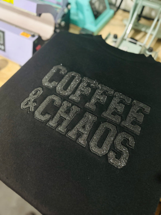Coffee & Chaos; Glitter/Appliqué Embroidery